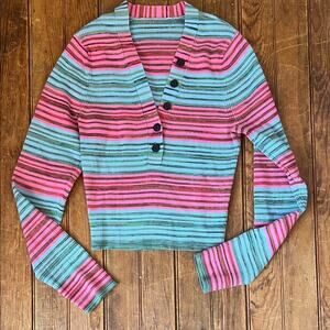 Derek Lam Sweater Striped Milana striped cropped henley Sweater